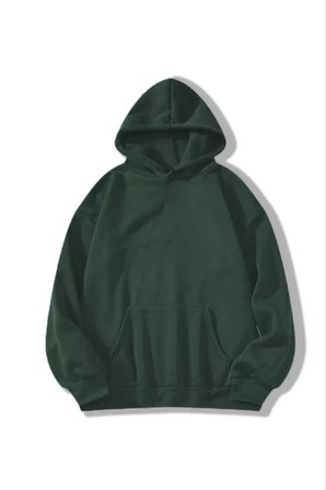 Kadın Kapüşonlu Kanguru Cepli  İplik Pamuklu Düz Hoodie Sweatshirt - Haki
