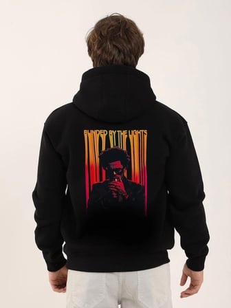 Erkek  İplik Pamuklu Kapüşonlu Baskılı Cepli Oversize Sweatshirt Hoodie - Siyah
