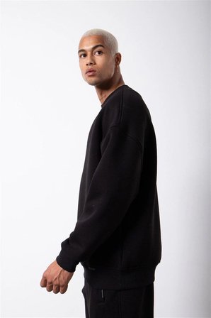 ERKEK Bisikilet Yaka  İplik Pamuklu SweatShirt - Siyah