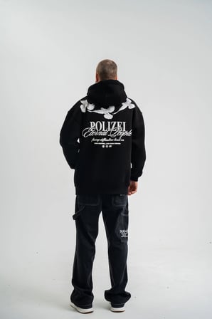 Erkek  İplik Pamuklu Kapüşonlu Baskılı Cepli Oversize Sweatshirt Hoodie - Siyah