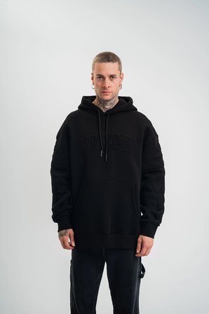 Erkek  İplik Pamuklu Oversize Kapüşonlu Nakışlı Hoodie SweatShirt - Siyah