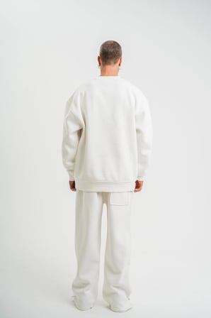 Erkek Uzun Kol Bisiklet Yaka  iplik Pamuklu Kışlık SweatShirt  - Beyaz