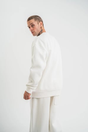 Erkek Uzun Kol Bisiklet Yaka  iplik Pamuklu Kışlık SweatShirt  - Beyaz