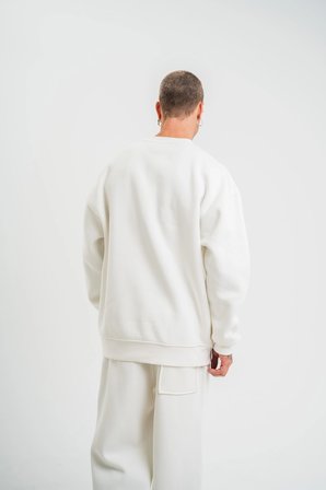 Erkek Uzun Kol Bisiklet Yaka  iplik Pamuklu Kışlık SweatShirt  - Beyaz