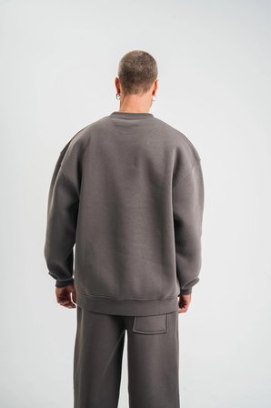 Erkek Uzun Kol Bisiklet Yaka  iplik Pamuklu Kışlık SweatShirt  - Füme