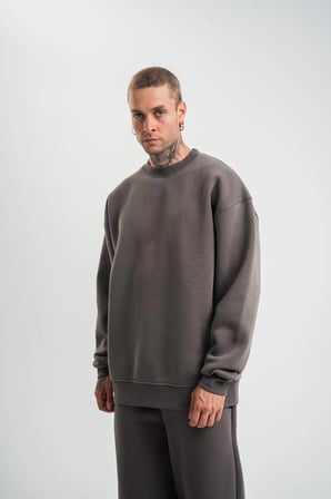 Erkek Uzun Kol Bisiklet Yaka  iplik Pamuklu Kışlık SweatShirt  - Füme