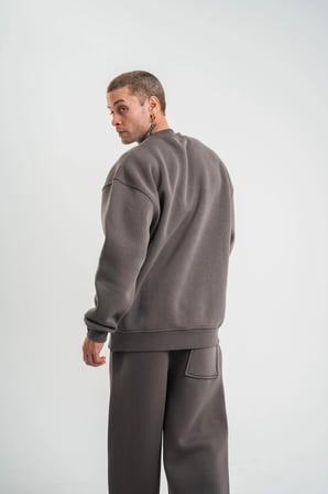 Erkek Uzun Kol Bisiklet Yaka  iplik Pamuklu Kışlık SweatShirt  - Füme