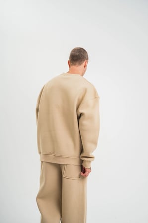 Erkek Uzun Kol Bisiklet Yaka  iplik Pamuklu Kışlık SweatShirt  - Bej