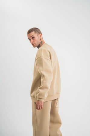 Erkek Uzun Kol Bisiklet Yaka  iplik Pamuklu Kışlık SweatShirt  - Bej