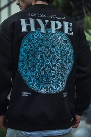 Erkek  İplik Pamuklu Bisiklet Yaka Baskılı SweatShirt - Siyah