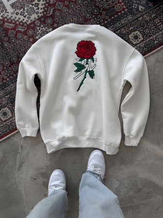 ERKEK  iplik Pamuklu Bisiklet Yaka Ön Ve Arka Baskılı SweatShirt -  Beyaz