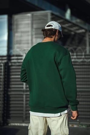 Erkek Bisiklet Yaka 3 İplik Pamuklu Basic SweatShirt - Haki