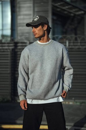 Erkek Kışlık Bisiklet Yaka  İplik Basic SweatShirt - Gri