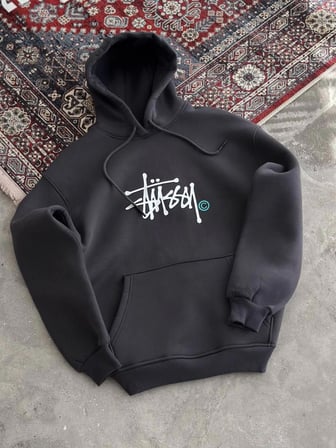 Kadın Oversize Kapüşonlu Cepli Baskılı  İplik Pamuklu Hoodie Sweatshirt - Füme