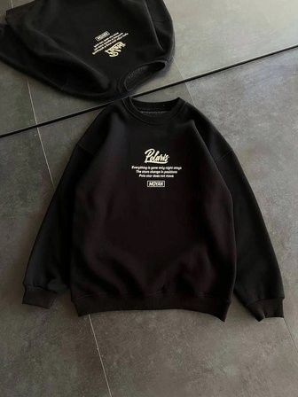 Kadın  iplik Pamuklu Bisiklet Yaka Baskılı SweatShirt - Siyah