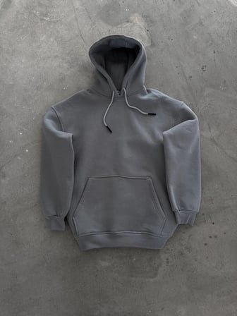 Kadın Kapüşonlu Kanguru Cepli  İplik Pamuklu Oversize Hoodie Sweatshirt -  Boyalı Gri