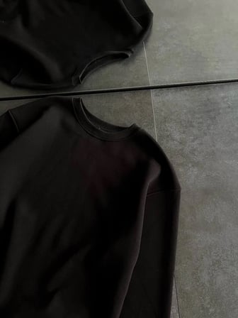Kadın Bisiklet Yaka  İplik Pamuklu Basic SweatShirt - Siyah