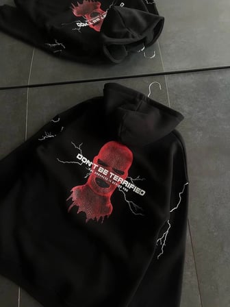 Kadın Kapüşonlu Kanguru Cepli Sweatshirt  İplik Pamuklu Baskılı Hoodie - Siyah