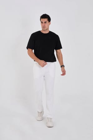 Erkek Üç İplik Basic Eşofman Pantolon - Beyaz