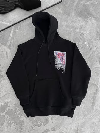 Erkek Kapüşonlu Kanguru Cepli Sweatshirt  İplik Pamuklu Baskılı Hoodie - Siyah