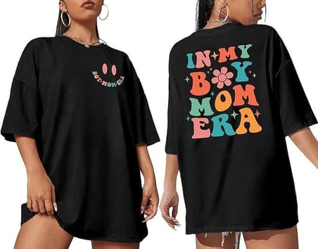 Kadın Baskılı T-Shirt Kısa Kol Bisiklet Yaka Oversize Rahat Kalıp Tişört - Siyah