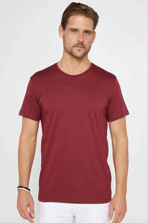 Erkek Düz Bisiklet Yaka Tişört Kısa Kol Yazlık T-Shirt -  Bordo