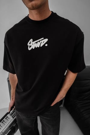 Erkek Kısa Kol Yazlık Tişört Bisiklet Yaka Baskılı Oversize T-Shirt - Siyah