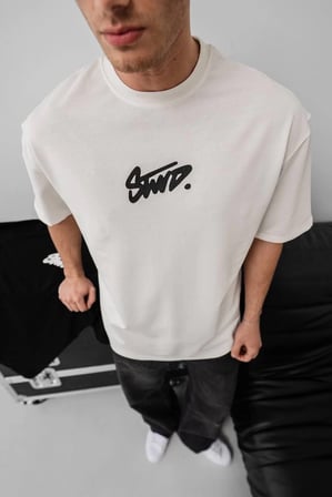 Erkek Tişört Yazlık Baskılı Oversize Kısa kol T-Shirt - Beyaz