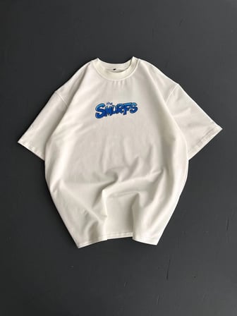 Erkek Ön ve Arka Baskılı T-Shirt Kısa Kol Bisiklet Yaka Regular Fit Tişört -  Beyaz