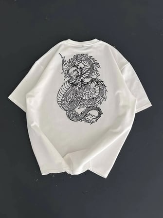 Erkek Ön ve Arka Baskılı T-Shirt Kısa Kol Bisiklet Yaka Regular Fit Tişört -  Beyaz