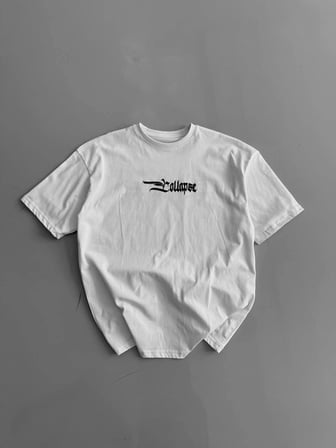 Erkek Ön ve Arka Baskılı T-Shirt Kısa Kol Bisiklet Yaka Regular Fit Tişört - Beyaz