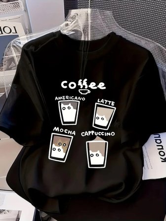 Kadın Kısa Kol Yazlık Tişört Bisiklet Yaka Baskılı Oversize T-Shirt - Siyah