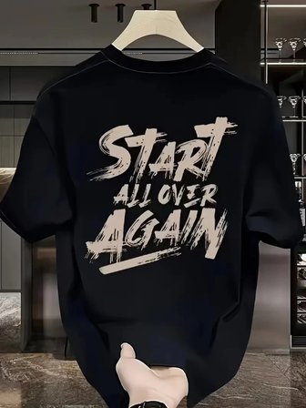 Erkek Kısa Kol Yazlık Tişört Bisiklet Yaka Baskılı Oversize T-Shirt - Siyah