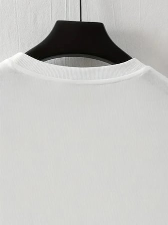 Erkek LB Baskılı Tişört Bisiklet Yaka Kısa Kol T-shirt - Beyaz
