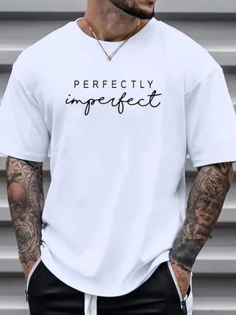 Erkek PERFECTLY Baskılı Tişört Bisiklet yaka yazlık Kısa Kol t-shirt - Beyaz