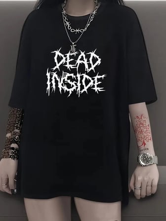 Kadın T-shirt Bisiklet Yaka Oversize Kısa Kollu Tişört - Siyah