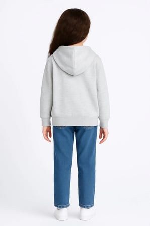 Kız Çocuk Kapüşonlu Kanguru Çepli Tam Fermuarlı Hırka SweatShirt - Gri
