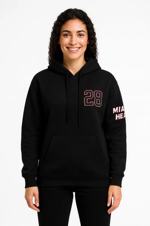 Kadın  İplik Pamuklu Kapüşonlu Kanguru Cepli Baskılı Hoodie Sweatshirt - Siyah
