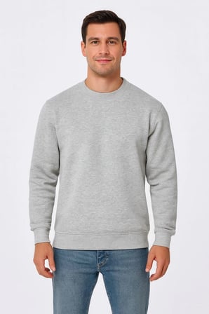 Erkek  İplik Pamuklu Düz Bisiklet Yaka SweatShirt - Gri