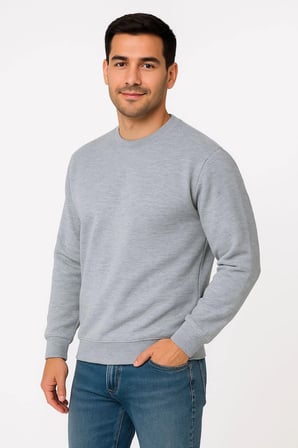 Erkek  İplik Pamuklu Düz Bisiklet Yaka SweatShirt - Gri