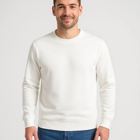 Erkek  İplik Pamuklu Düz Bisiklet Yaka SweatShirt - Beyaz