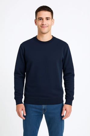 Erkek  İplik Pamuklu Düz Bisiklet Yaka SweatShirt - Lacivert