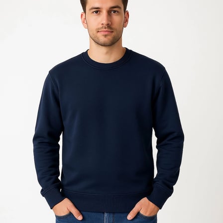 Erkek  İplik Pamuklu Düz Bisiklet Yaka SweatShirt - Lacivert