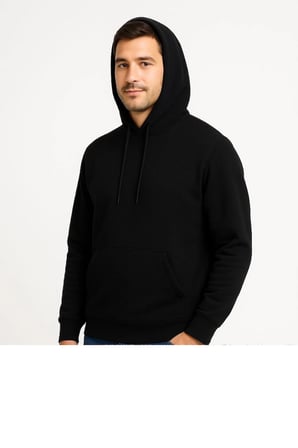 Erkek  İplik Pamuklu Kapüşonlu Kanguru Cepli SweatShirt hoodie - Siyah