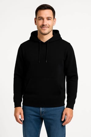Erkek  İplik Pamuklu Kapüşonlu Kanguru Cepli SweatShirt hoodie - Siyah