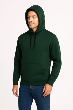 Erkek  İplik Pamuklu Kapüşonlu Kanguru Cepli SweatShirt hoodie - Haki