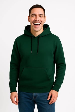 Erkek  İplik Pamuklu Kapüşonlu Kanguru Cepli SweatShirt hoodie - Haki