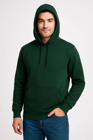 Erkek  İplik Pamuklu Kapüşonlu Kanguru Cepli SweatShirt hoodie - Haki