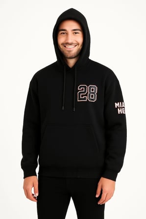 Erkek Kapüşonlu Kanguru Cepli Sweatshirt  İplik Pamuklu Baskılı Hoodie - Siyah