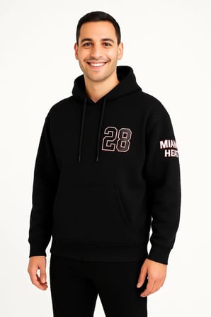 Erkek Kapüşonlu Kanguru Cepli Sweatshirt  İplik Pamuklu Baskılı Hoodie - Siyah